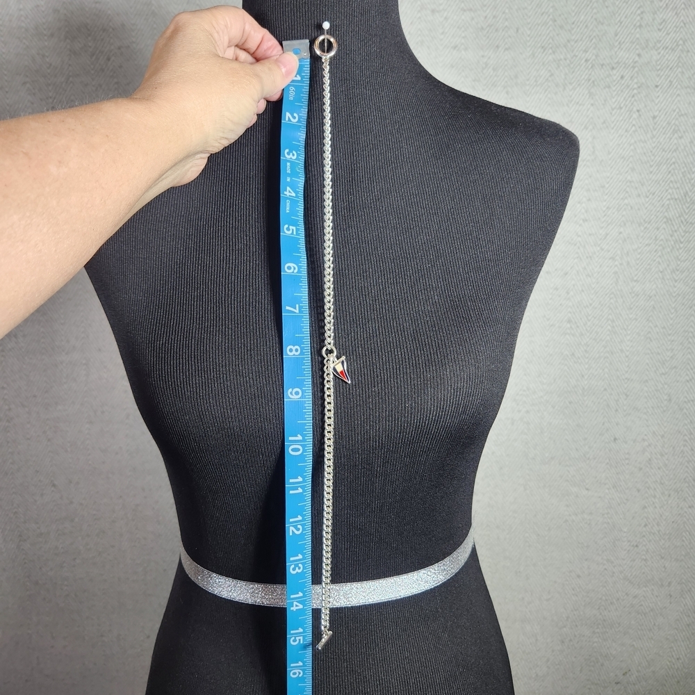 Tommy Hilfiger Silver Tone 15" Choker Necklace Tri-Color Shark Tooth Pendant - Picture 6 of 7